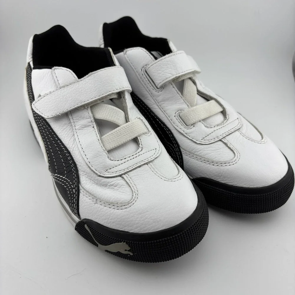 Puma Kinder-fit Sneakers Size 2.5 White Black Excellent Hook and Loop 302868 05